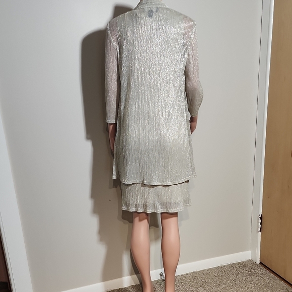 Elegant Silver Midi Dress with Shawl - Picture 12 of 14